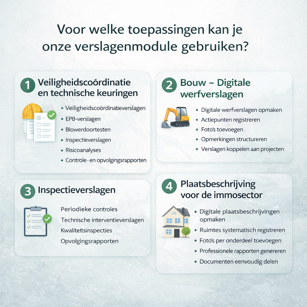 Verslagen module: werfverslag, plaatsbeschrijving, veiligheidscoördinatie